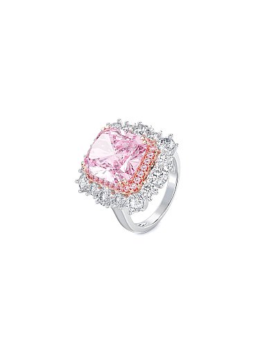 Anillo de lujo geométrico rosa con diamantes de alto carbono de plata de ley 925