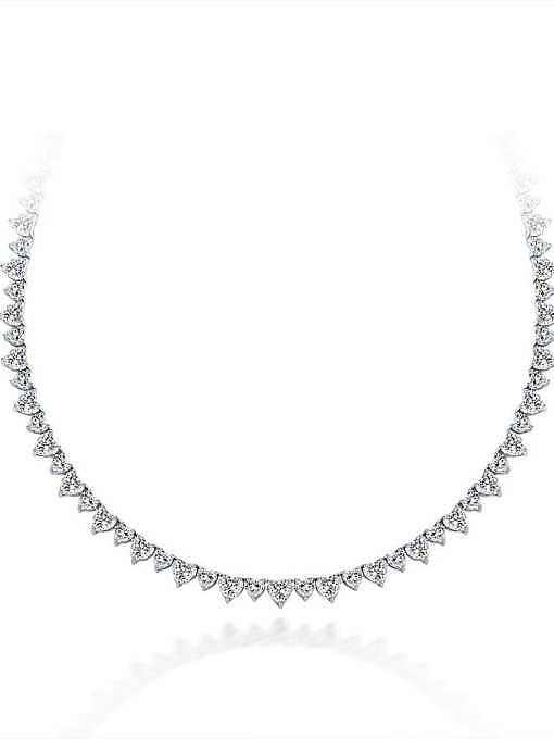 Collar de eslabones de lujo con corazón de diamante de alto carbono de plata de ley 925