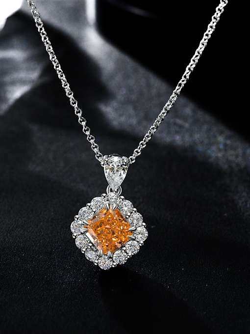 Geometrische Luxushalskette aus 925er Sterlingsilber mit hohem Kohlenstoffgehalt und Diamanten in Orange