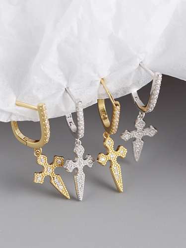 Boucles d'oreilles Huggie de luxe avec croix blanche et strass en argent sterling 925