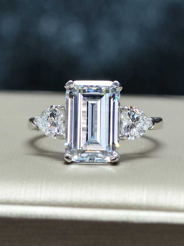 Anel delicado geométrico de diamante de prata esterlina 925 com alto teor de carbono