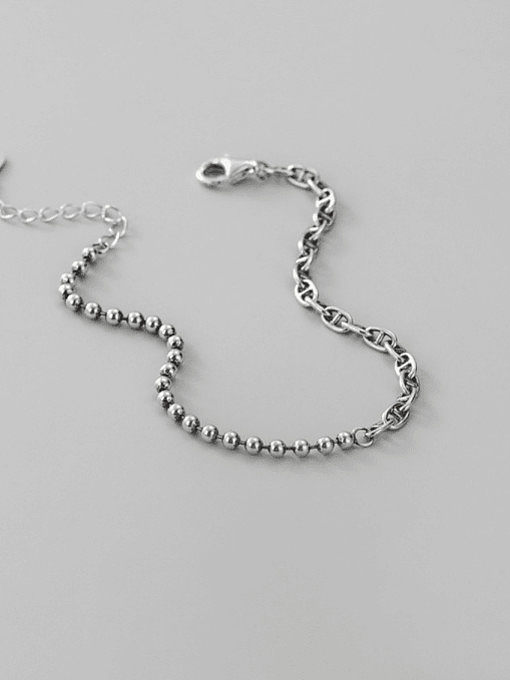 925 Sterling Silber asymmetrische hohle geometrische Kette Vintage Perlenarmband