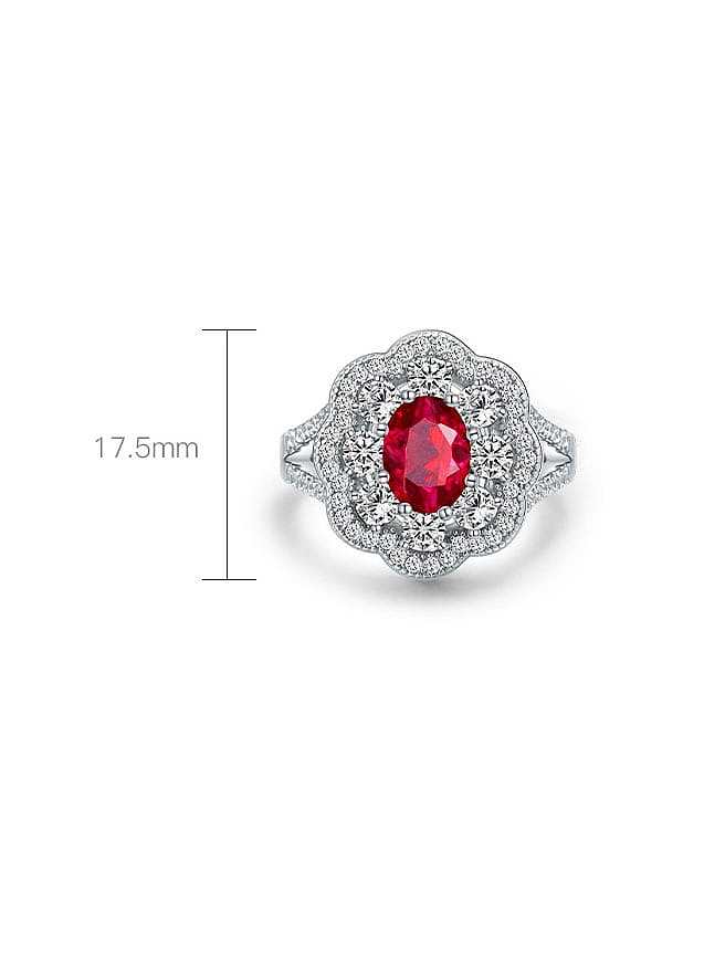 Anillo de lujo geométrico rojo de diamante de alto carbono de plata de ley 925