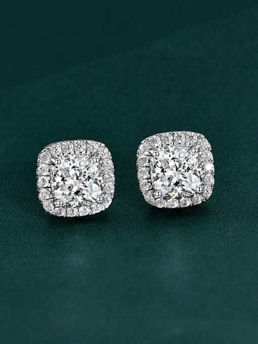 925 الفضة الاسترليني الماس عالية الكربون الأبيض هندسي لذيذ القرط مسمار