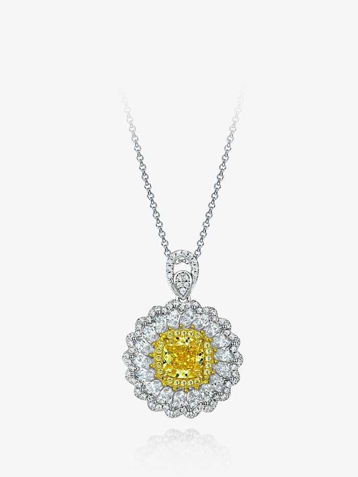 Halskette aus 925er Sterlingsilber mit hohem Karbon-Diamant und gelber Blume