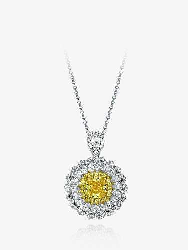 Collier délicat fleur jaune diamant à haute teneur en carbone en argent sterling 925