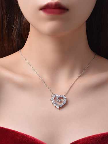 Collar de lujo con corazón blanco de diamante de alto carbono de plata de ley 925