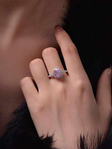 Bague de luxe géométrique rose en argent sterling 925 avec diamant à haute teneur en carbone