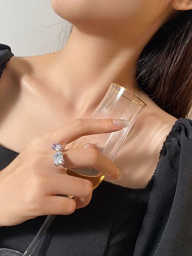 Anillo de lujo de gota de agua de diamante de alto carbono de plata de ley 925