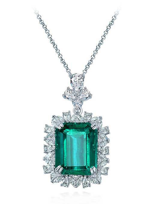 Collar delicado geométrico verde de diamante de alto carbono de plata de ley 925