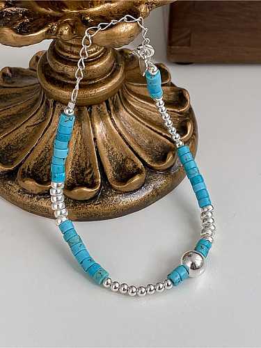 Bracelet perlé fait main vintage turquoise en argent sterling 925