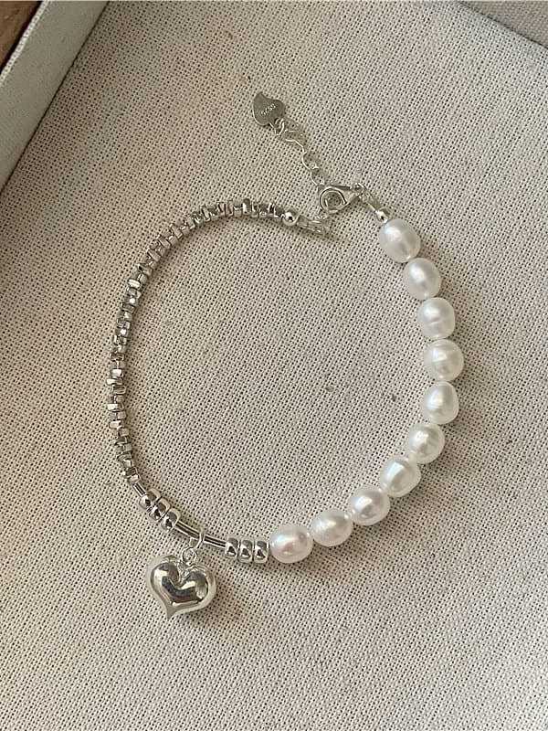 Dainty Heart Ensemble de bracelet et collier en argent sterling 925 avec perles d'eau douce