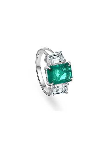 Bague de luxe géométrique vert diamant à haute teneur en carbone en argent sterling 925