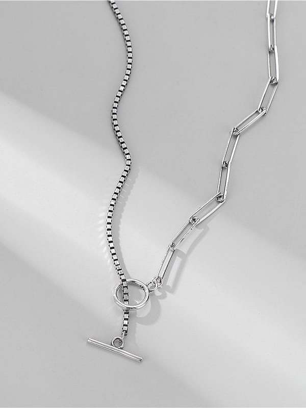 925 Sterling Silver Geometric Minimalist Asymmetrical Hollow Chain Necklace
