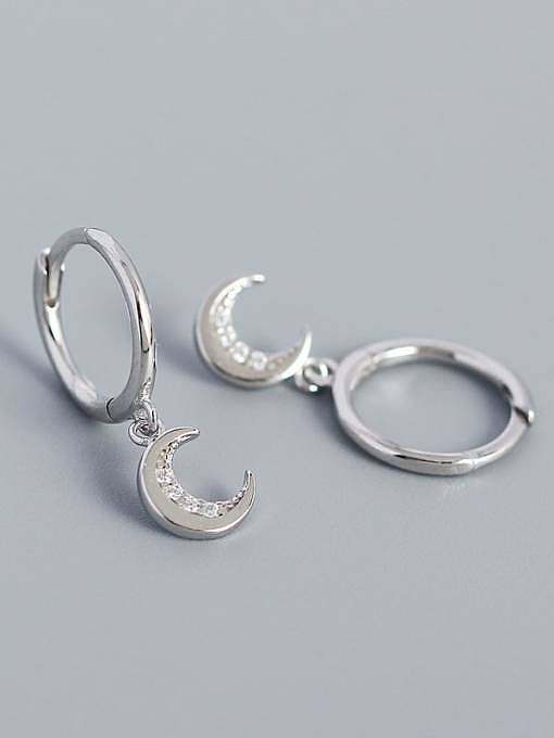 925 Sterling Silver Cubic Zirconia Moon Vintage Huggie Earring