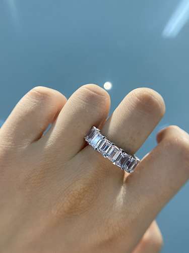 Anel de prata esterlina 925 alto carbono diamante diamante com aliança delicada