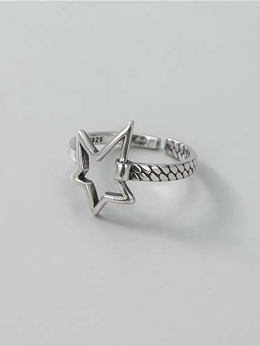925 Sterling Silver Hollow Five Pointed Star Vintage Band Ring