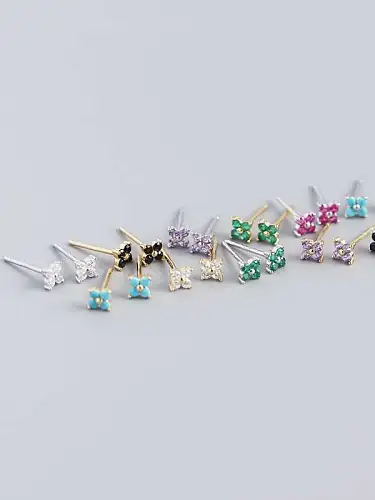 925 Sterling Silver Cubic Zirconia Flower Dainty Stud Earring