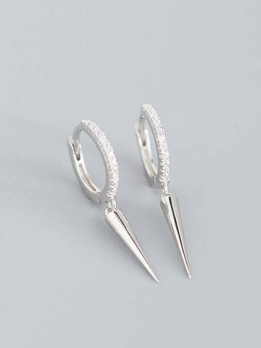 925 Sterling Silver Rhinestone White Cone Trend Huggie Earring