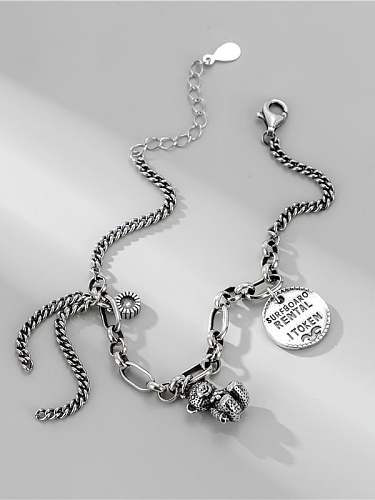 925 Sterling Silver Bear Vintage Hollow Chain Link Bracelet