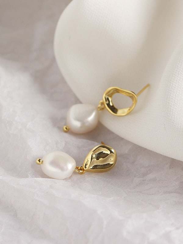 925 Sterling Silver Freshwater Pearl Irregular Minimalist Drop Earring