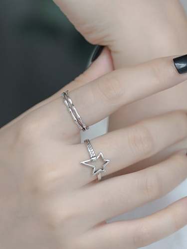 925 Sterling Silver Hollow Five Pointed Star Vintage Band Ring