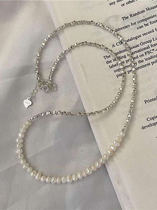 Dainty 925 Sterling Silver Freshwater Pearl Bracelet and Necklace Set