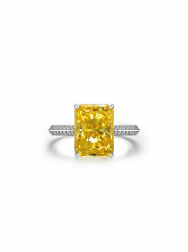 Bague délicate géométrique jaune diamant à haute teneur en carbone en argent sterling 925