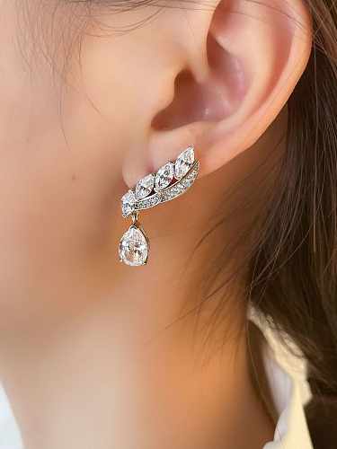 925 Sterling Silver High Carbon Diamond White Feather Luxury Stud Earring