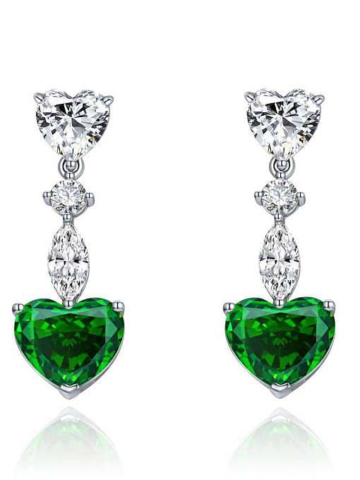 Luxus-Ohrring mit Herz aus 925er Sterlingsilber mit Diamanten und hohem Kohlenstoffgehalt