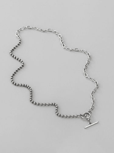 Collier chaîne géométrique perles asymétriques vintage en argent sterling 925