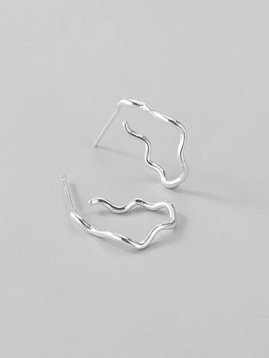 925 Sterling Silver Waves Line Irregular Minimalist Stud Earring