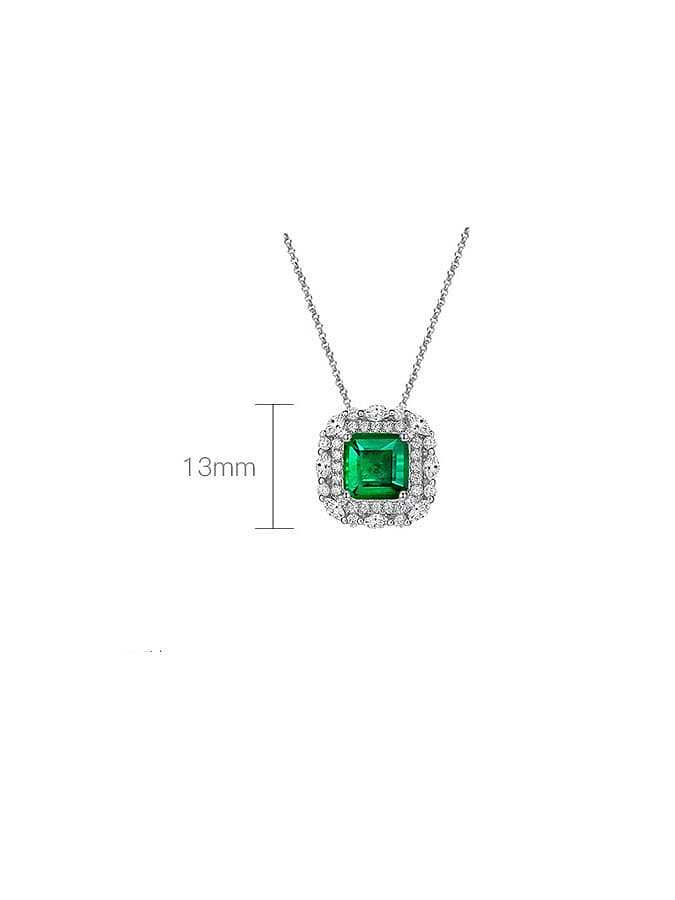 Geometrische Luxus-Halskette aus 925er Sterlingsilber mit hohem Kohlenstoffgehalt und grünem Diamant