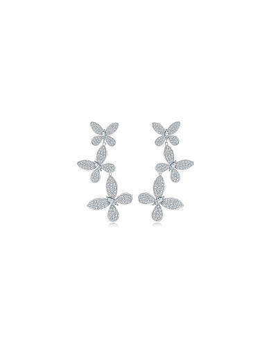 Pendiente de gota delicada de flor de diamante de alto carbono de plata de ley 925