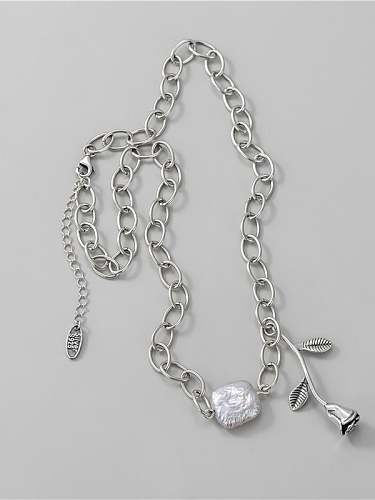 Collar de cadena hueca vintage con flor de plata de ley 925