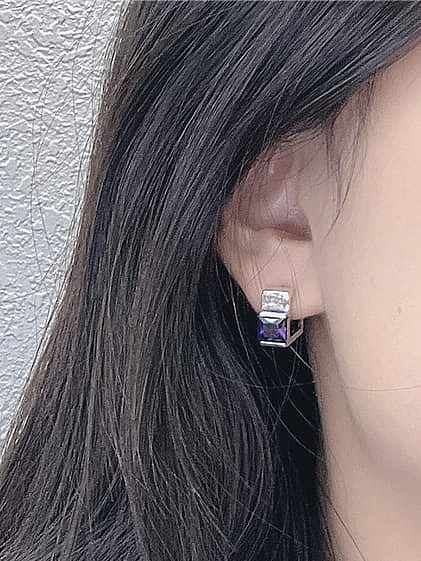 Boucles d'oreilles carrées minimalistes en argent sterling 925 avec zircon cubique