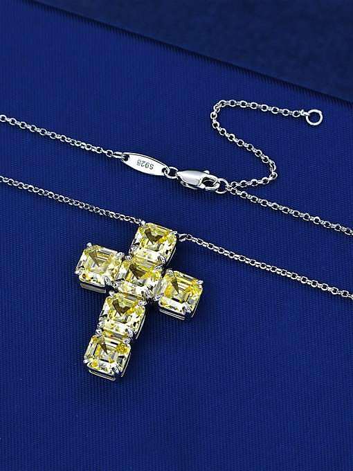 925 Sterling Silver High Carbon Diamond White Cross Trend Necklace