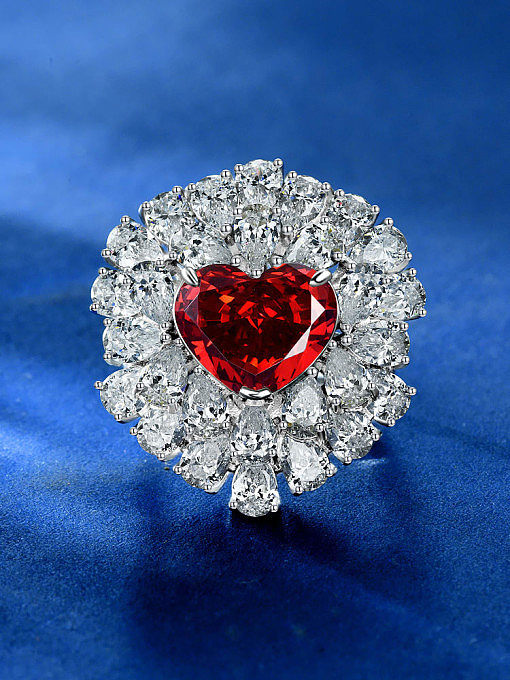 Anel de luxo coração diamante prata esterlina 925 alto carbono