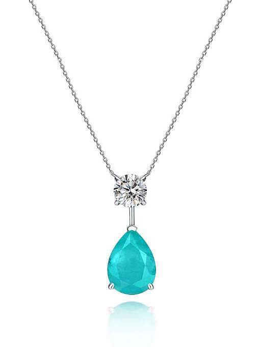 Luxus-Halskette aus 925er Sterlingsilber mit hohem Kohlenstoff-Diamant und blauen Wassertropfen