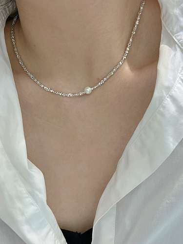 925 Sterling Silver Freshwater Pearl Geometric Vintage Necklace