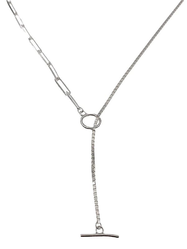 Collar de hilo largo minimalista de cadena geométrica hueca de plata de ley 925