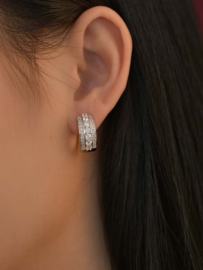 Boucles d'oreilles à tige géométrique en argent sterling 925 avec diamants à haute teneur en carbone