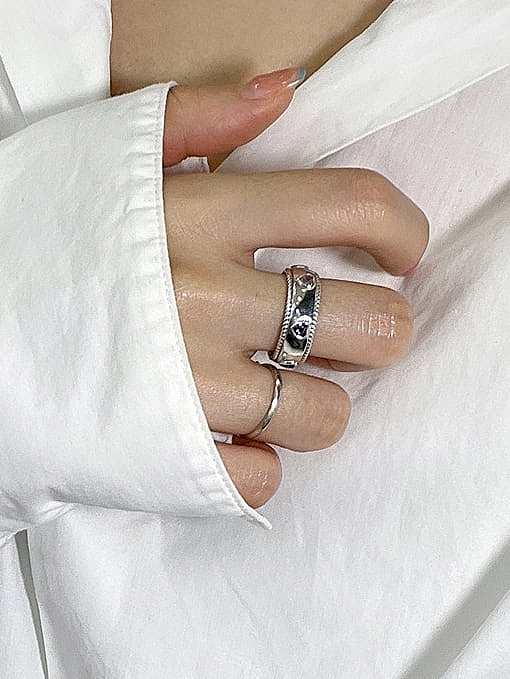 925 Sterling Silver Cubic Zirconia Heart Vintage Band Ring