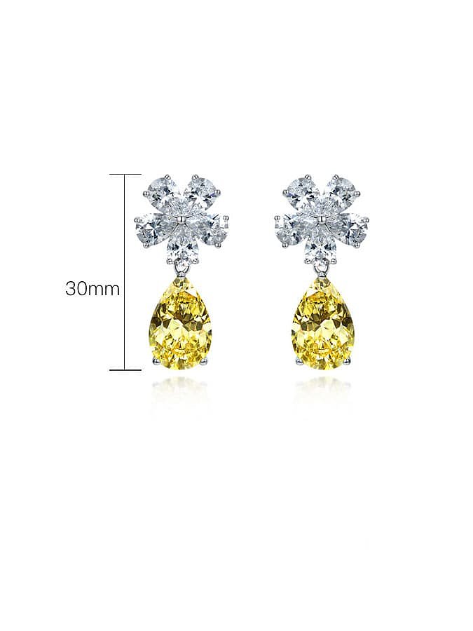 Boucle d'oreille de luxe en forme de goutte d'eau jaune en argent sterling 925 avec diamant à haute teneur en carbone