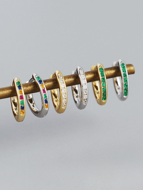 925 Sterling Silver Cubic Zirconia Geometric Minimalist Huggie Earring