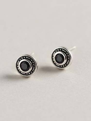 925 Sterling Silver Rhinestone Black Geometric Vintage Stud Earring