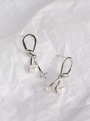 925 Sterling Silver Imitation Pearl White Bowknot Dainty Stud Earring