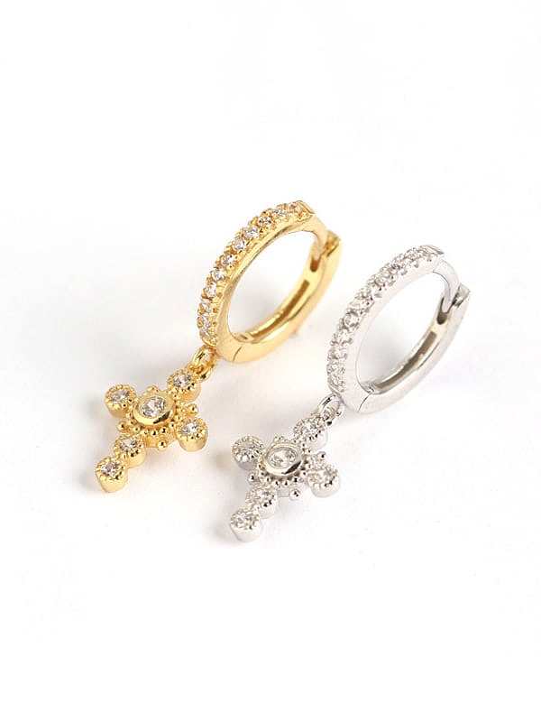 Boucles d'oreilles Huggie de luxe avec croix blanche et strass en argent sterling 925