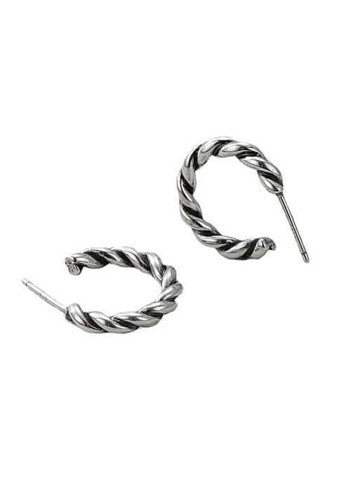 925 Sterling Silver Geometric Vintage Twist C Shape Hoop Earring