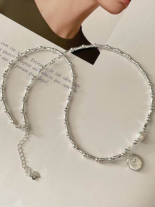 Conjunto de pulseira e colar de pérolas de água doce de prata esterlina vintage coração 925
